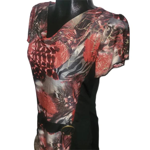 Champagne By Le Grenier Colorful Draped Neckline And Short Flutter Sleeved Top M - Picture 3 of 7